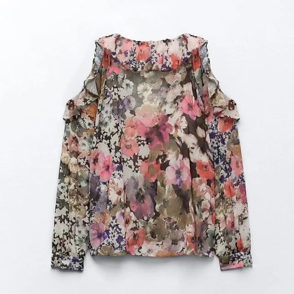 ZARA FLORAL PRINT SHIRT - Picture 8 of 9